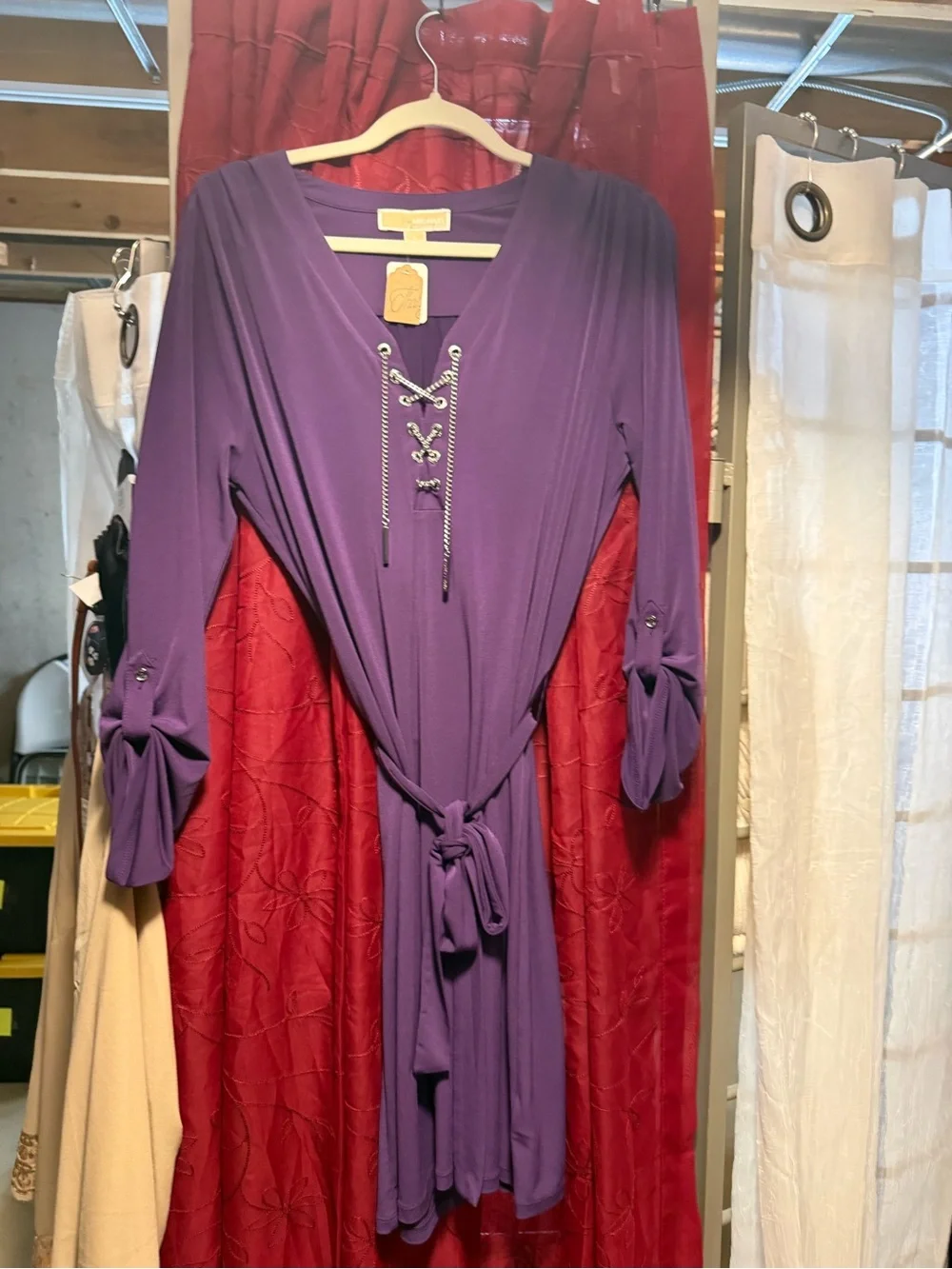Michael Kors Purple Lace-Up Belted Knit Mini Dress